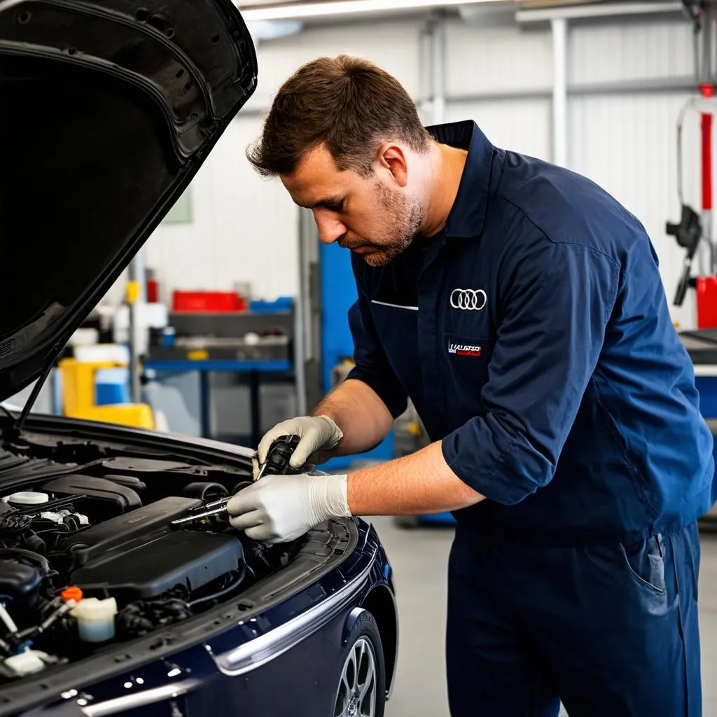 Mechanic Working on Electric Car