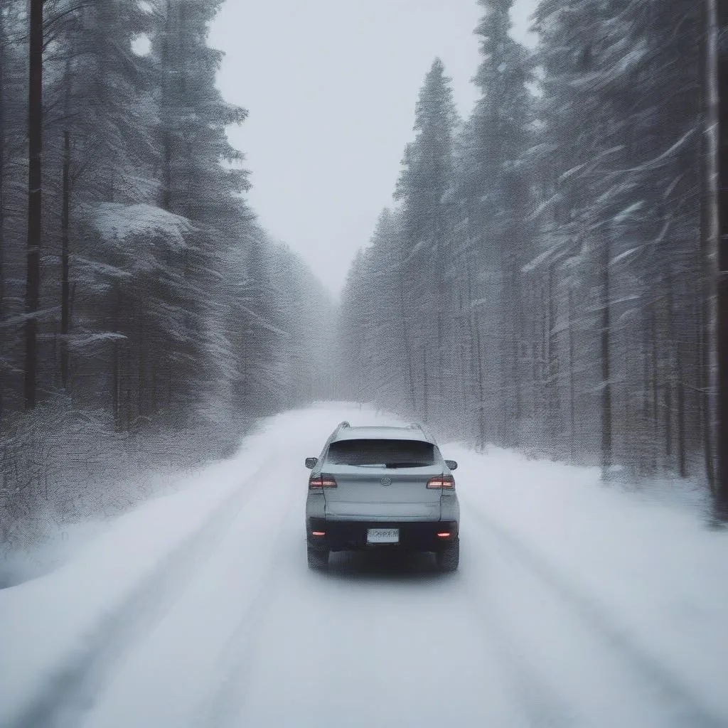 Auto fährt im Schnee