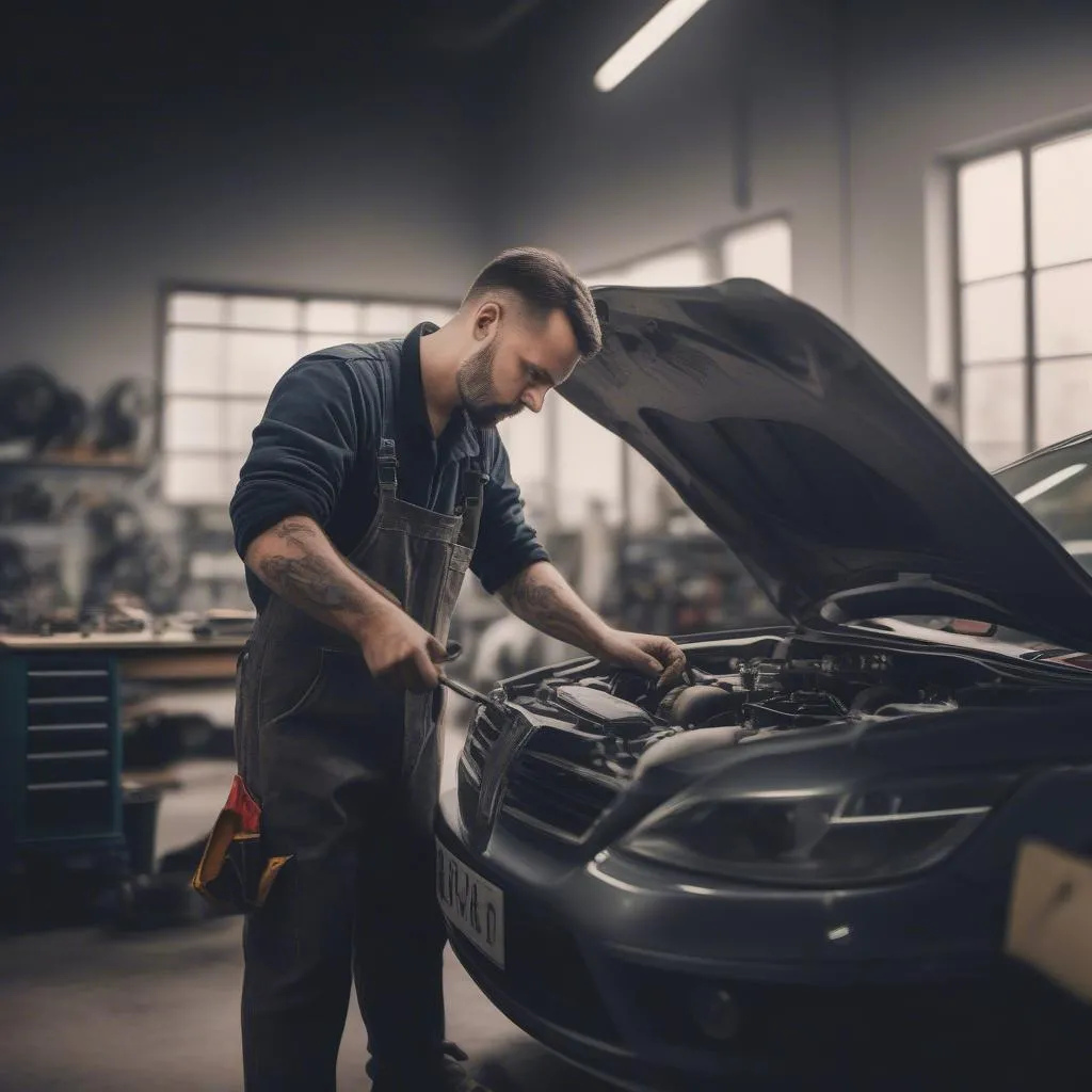 Automechaniker arbeitet an einem Auto