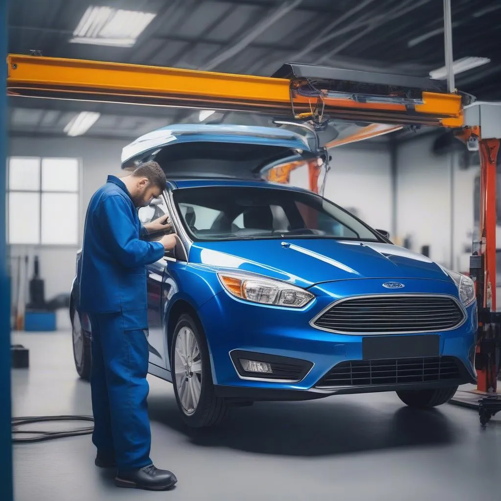 Reparatur eines Ford Focus Steuergeräts in einer Werkstatt