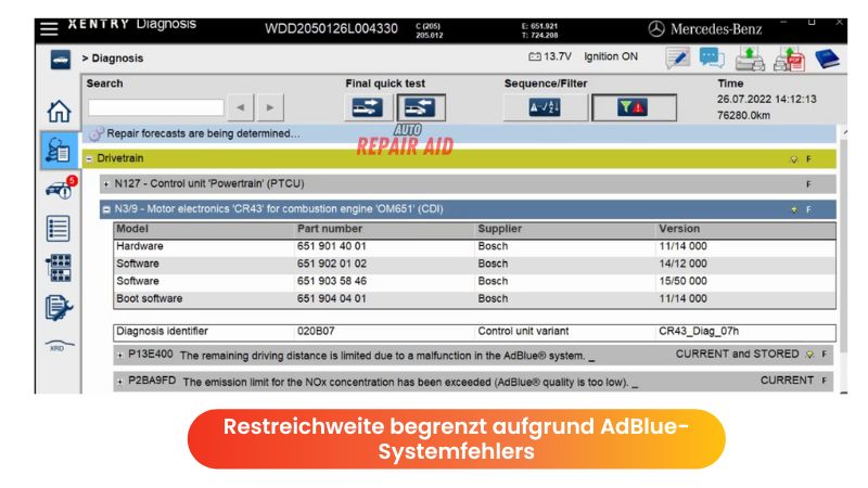 Restreichweite begrenzt aufgrund AdBlue-Systemfehlers