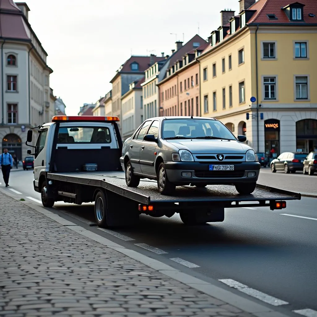 Abschleppdienst entfernt Falschparker in Stuttgart