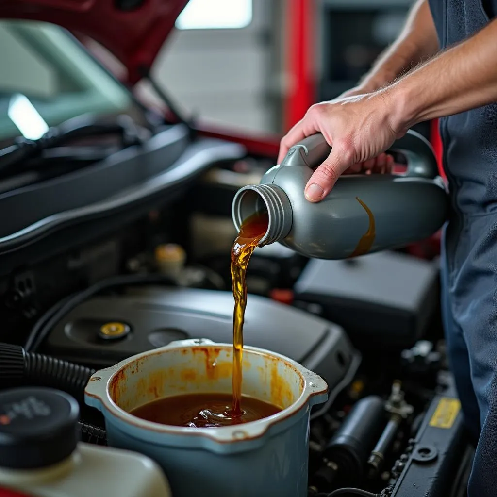 Used motor oil disposal at a workshop