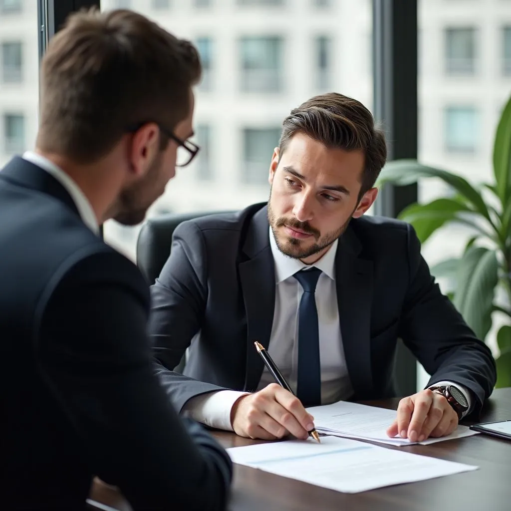 Traffic lawyer advising clients