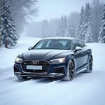 Audi A5 Sportback mit Winterreifen auf verschneiter Straße