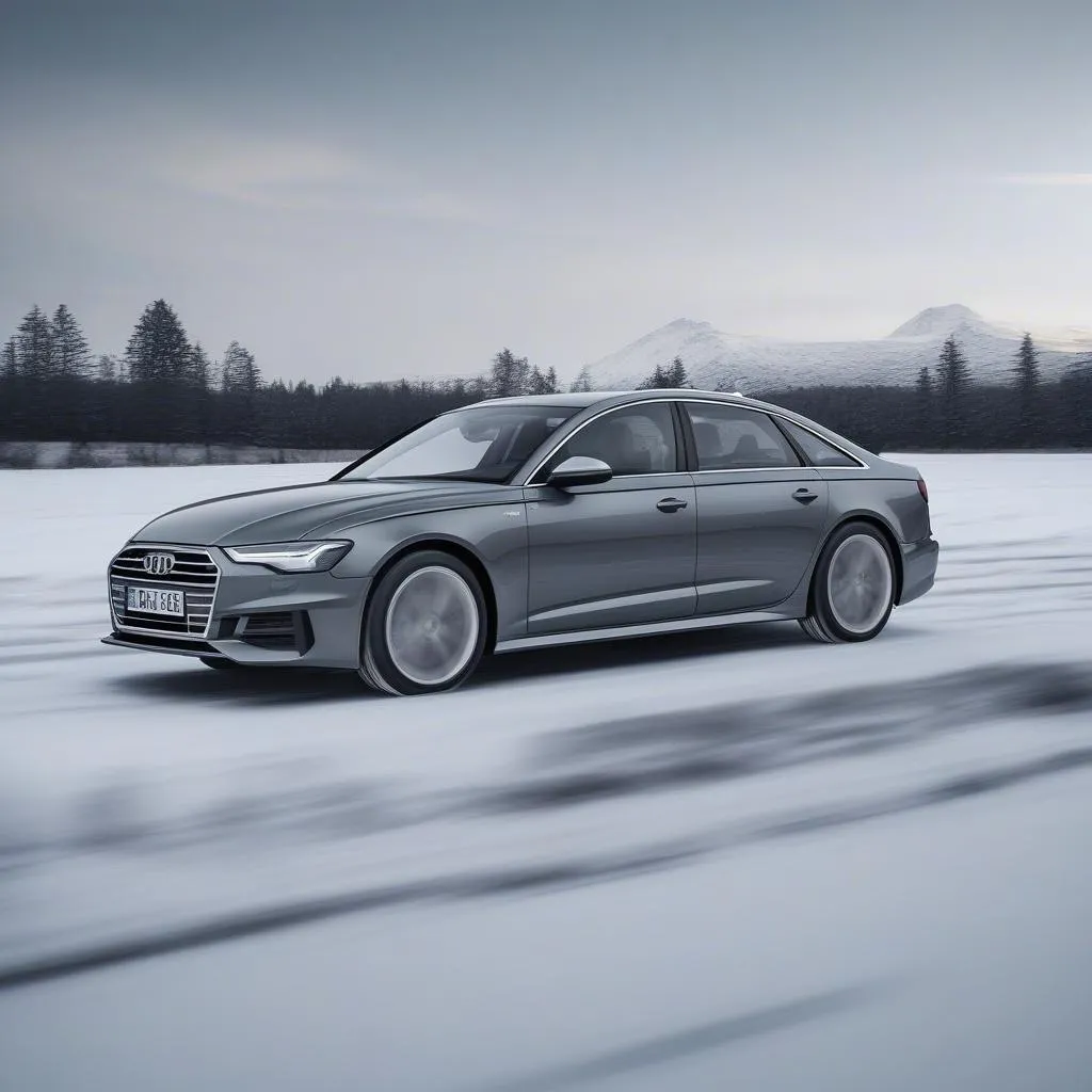 Audi A6 mit 19 Zoll Winterreifen im Schnee