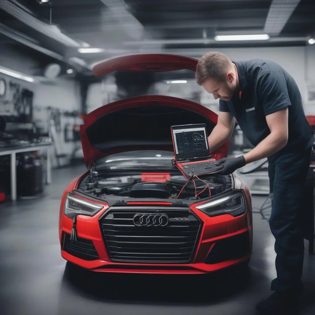 Audi Diagnosegerät in einer Werkstatt