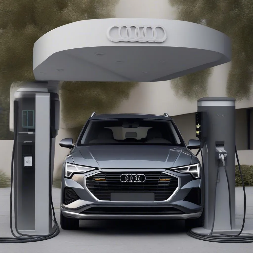 Audi Q4 e-tron lädt an einer Ladestation