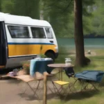 Camping am See mit aufblasbarem Busvorzelt