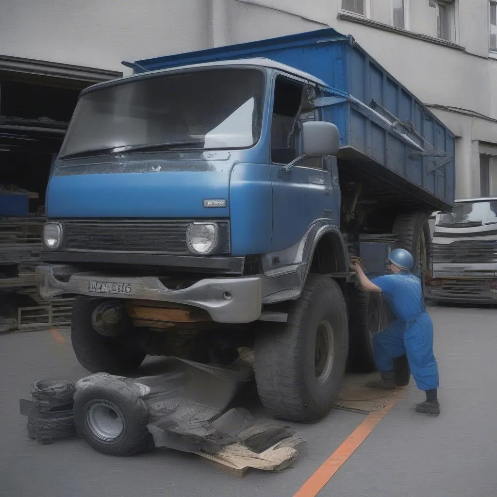 Auto auf Hebebühne in Werkstatt