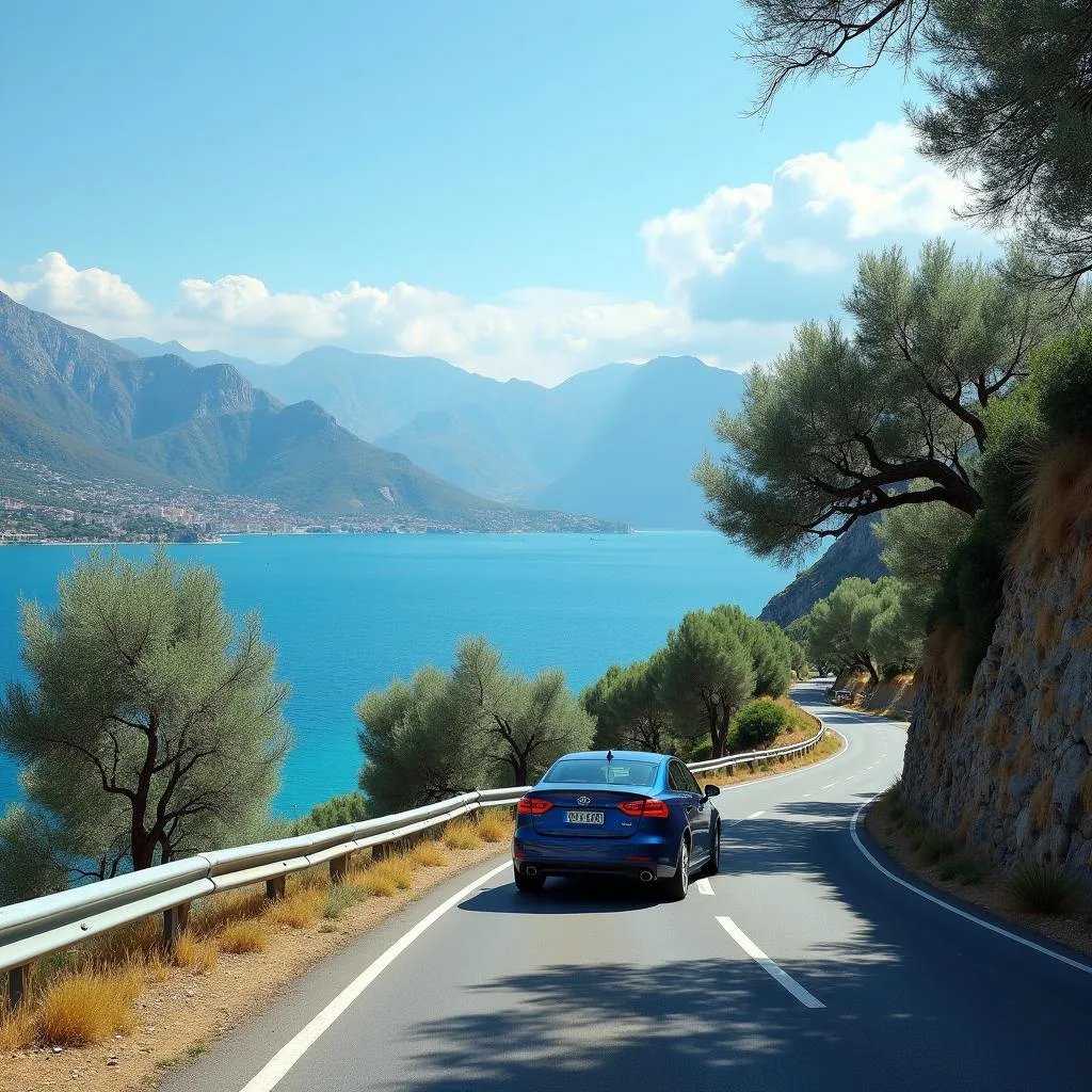 Auto auf italienischer Straße mit Meerblick