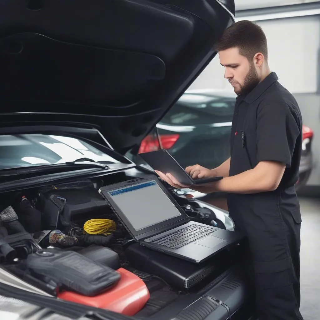 Software zur Fahrzeugdiagnose auf einem Laptop