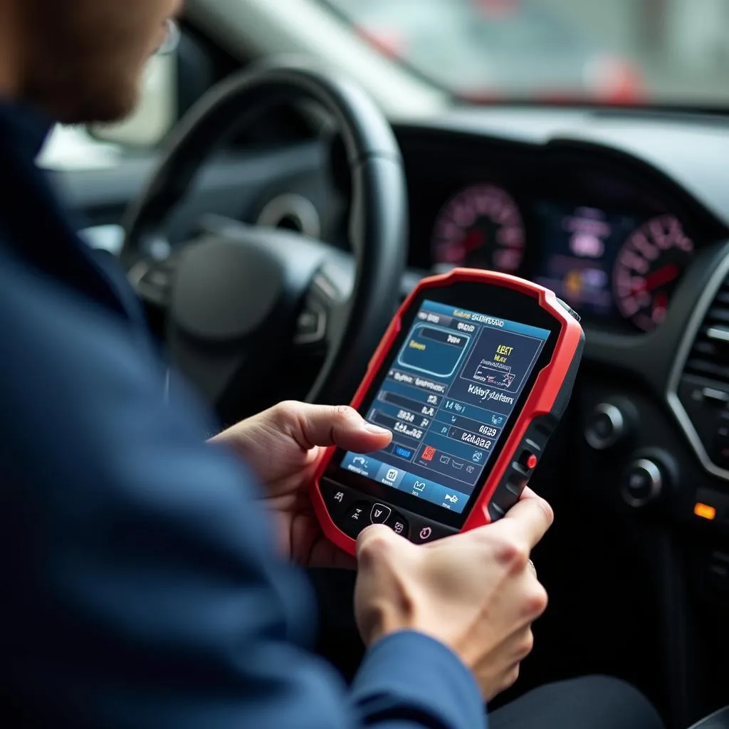 Diagnosi computerizzata di un'auto in officina a Wilmersdorf