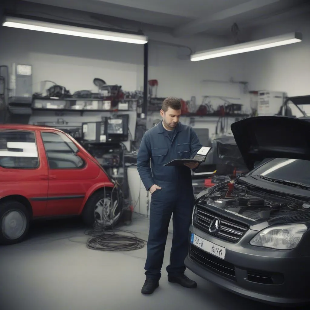 Computergestützte Fehlerdiagnose in einer Autowerkstatt in Berlin