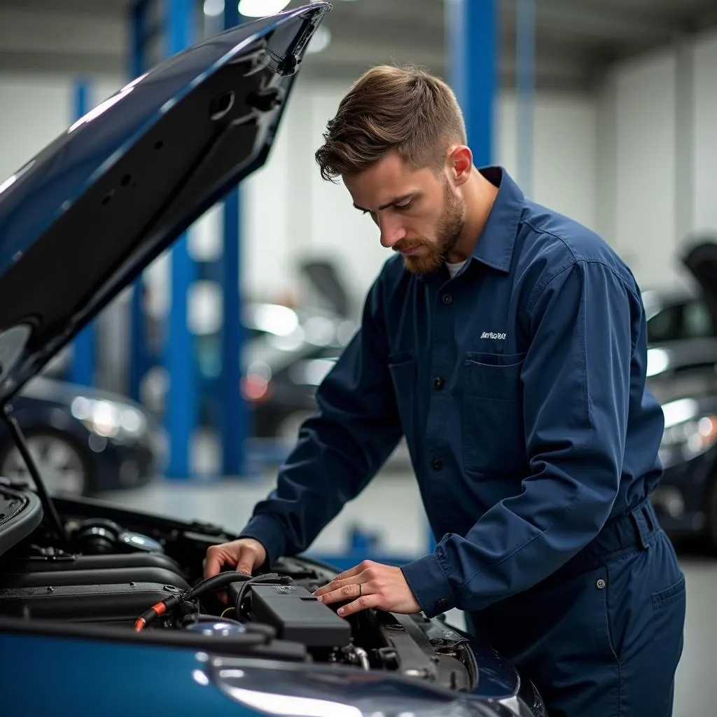 Car mechanic working in an auto repair shop