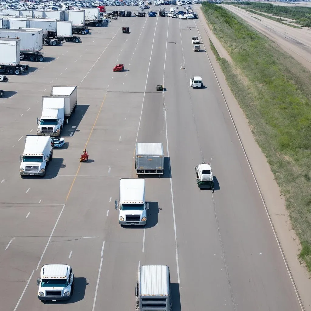 Parkplatz für LKWs an der Autobahn