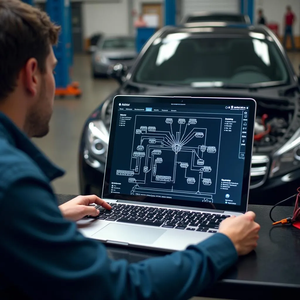 Automechaniker nutzt Autodoc für Fehlerdiagnose