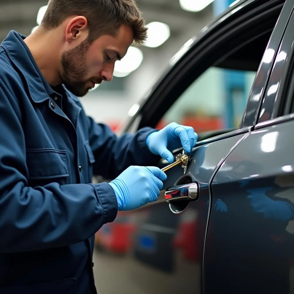 Automechaniker bei der Zylinder Reparatur