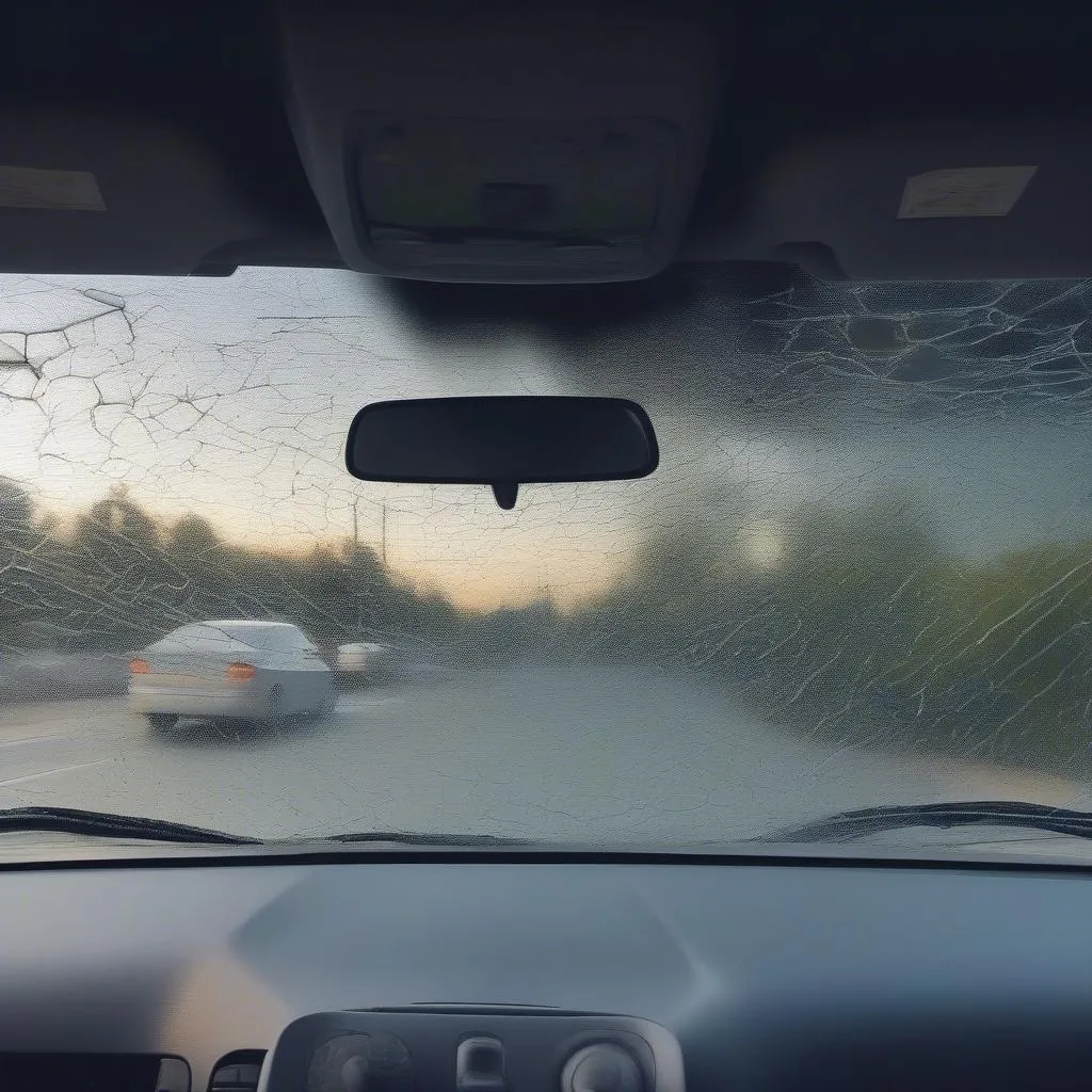 Autoscheibe mit mehreren Sprüngen durch Steinschlag