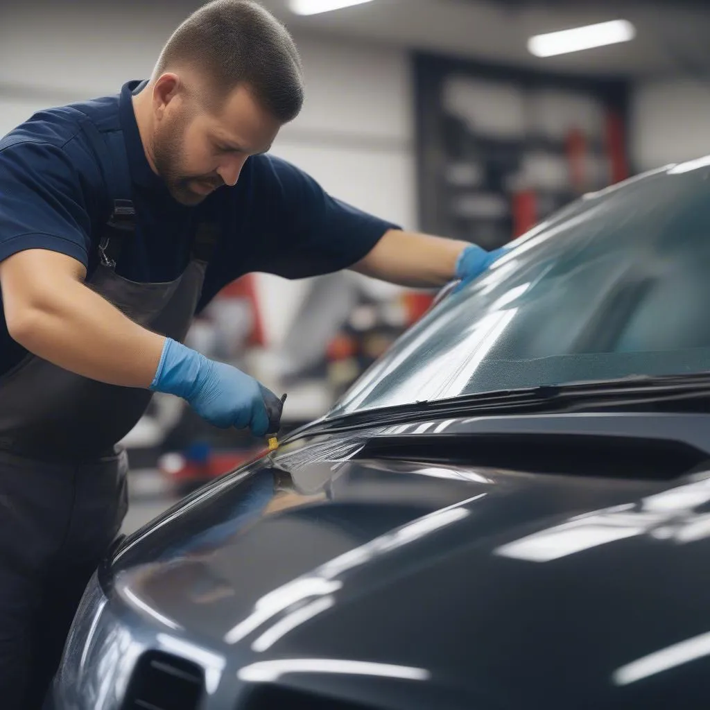 Anwendung von Autoscheibenkleber