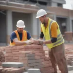 Bauhelfer unterstützt Handwerker auf einer Baustelle in Berlin