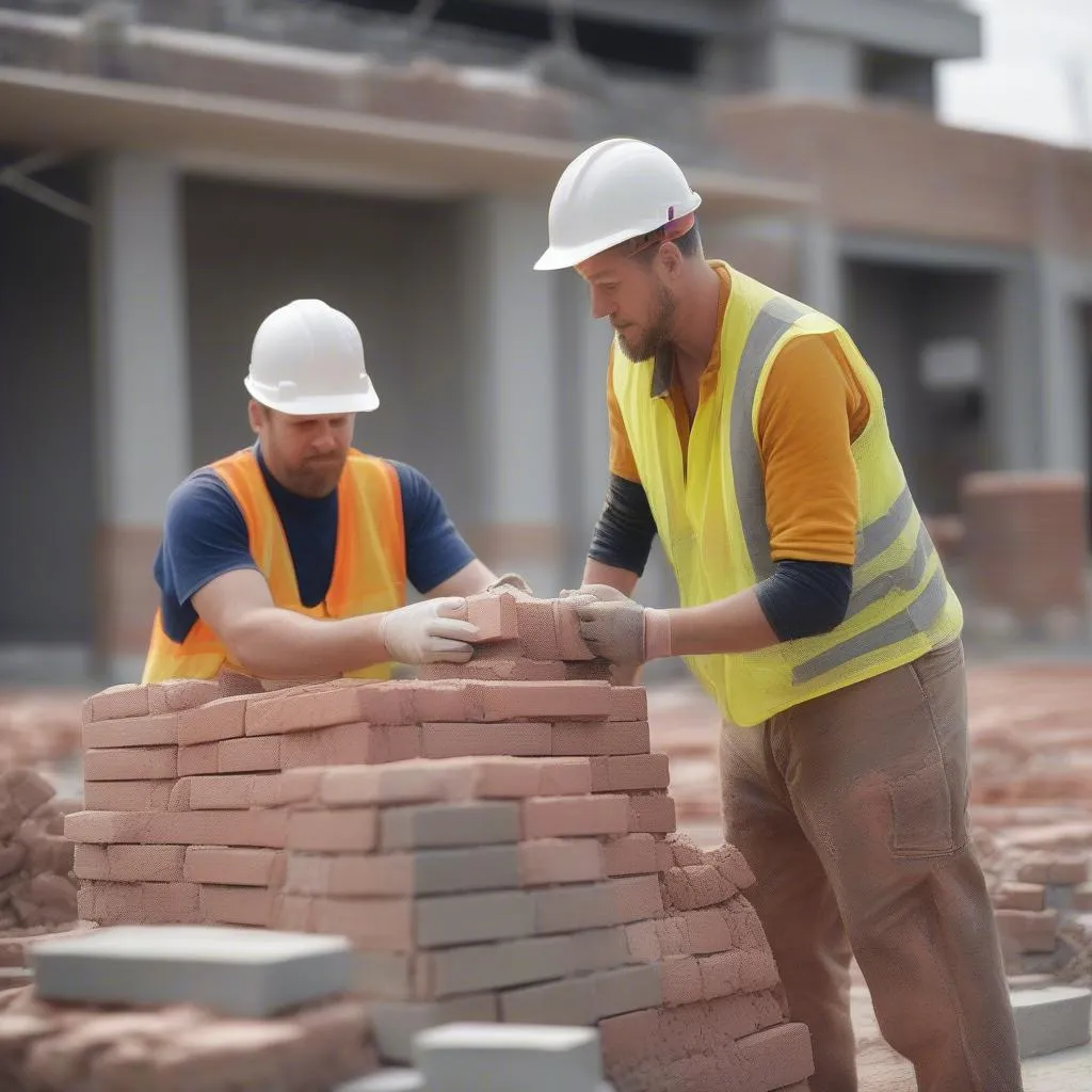 Bauhelfer unterstützt Handwerker auf einer Baustelle in Berlin