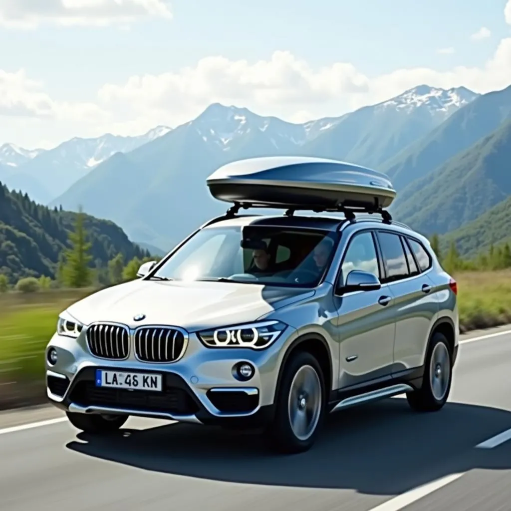 BMW mit Dachbox auf Urlaubsreise