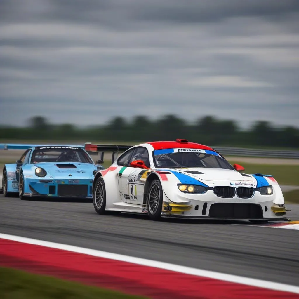 BMW M3 GTE und Porsche 911 RSR auf der Rennstrecke