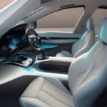 BMW Elektrofahrzeug neues Modell: Blick in den Innenraum mit futuristischem Armaturenbrett und nachhaltigen Materialien.