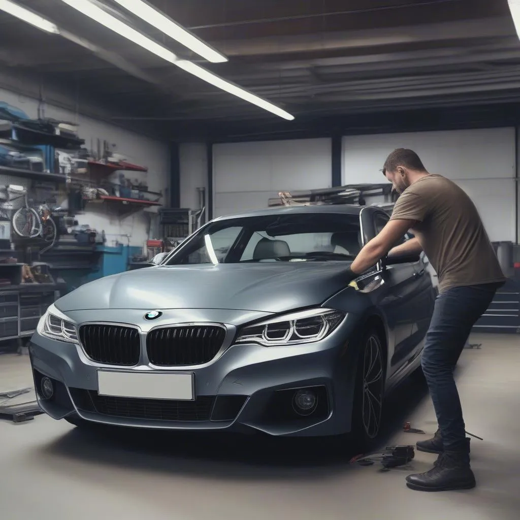 Austausch einer BMW Windschutzscheibe in einer Fachwerkstatt.