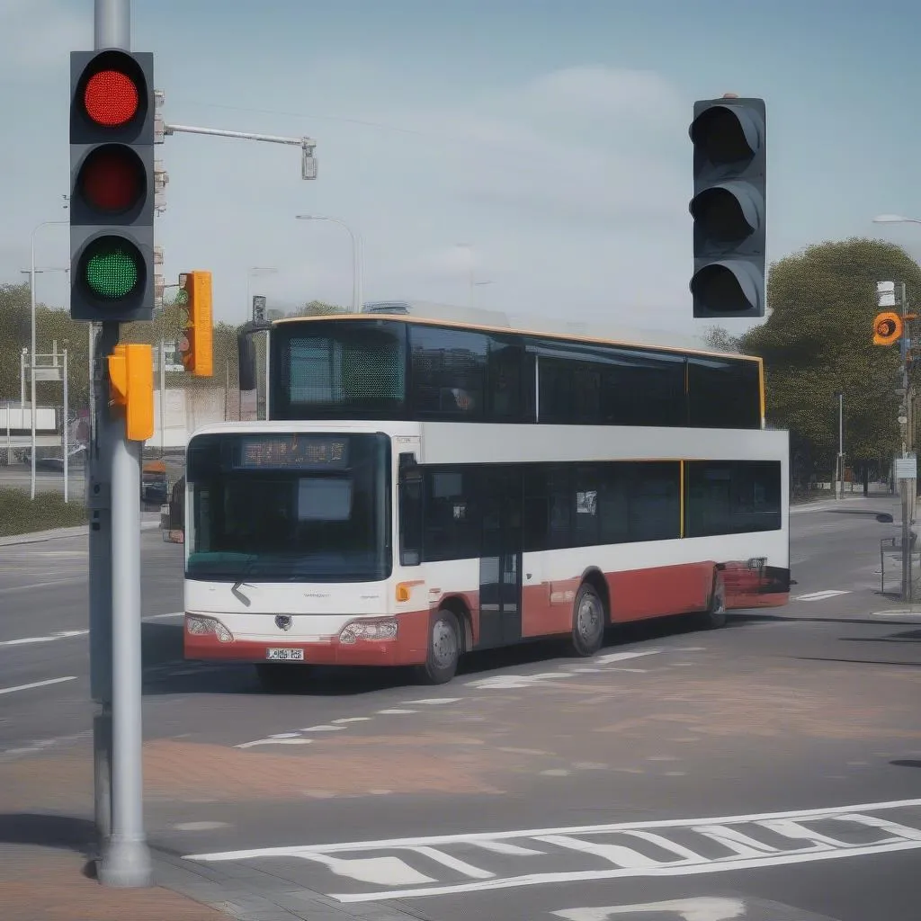 Bus an Ampel mit besonderem Signal