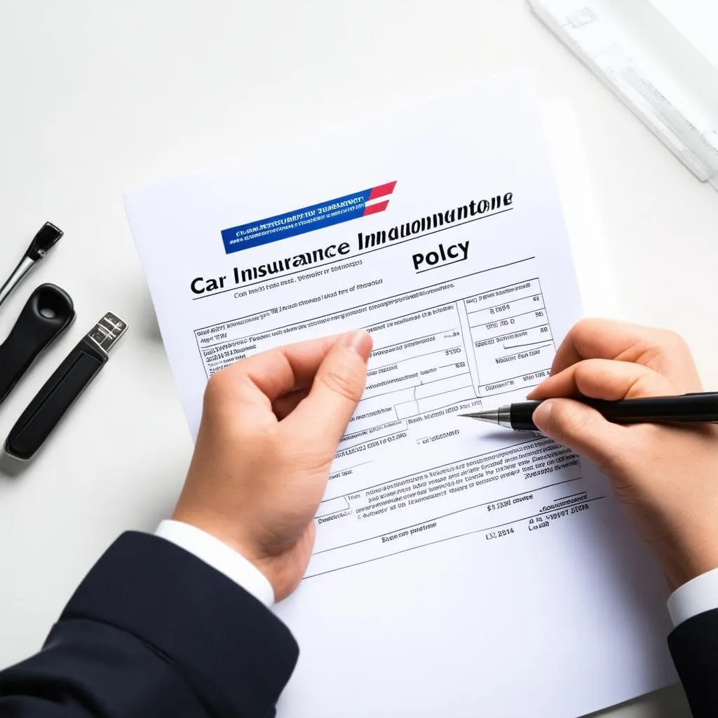 Car insurance policy document on a table