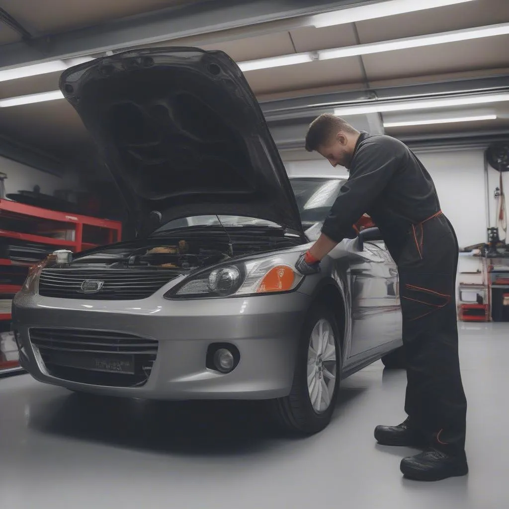 Manutenção de carro em uma oficina