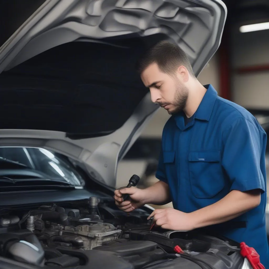 Automechaniker bei der Fehlerdiagnose