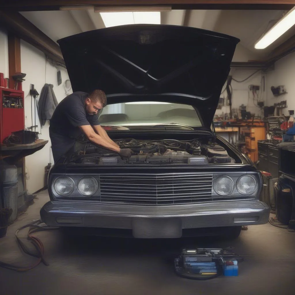 Car mechanic working on a car