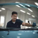 Carglass Mitarbeiter bei der Reparatur