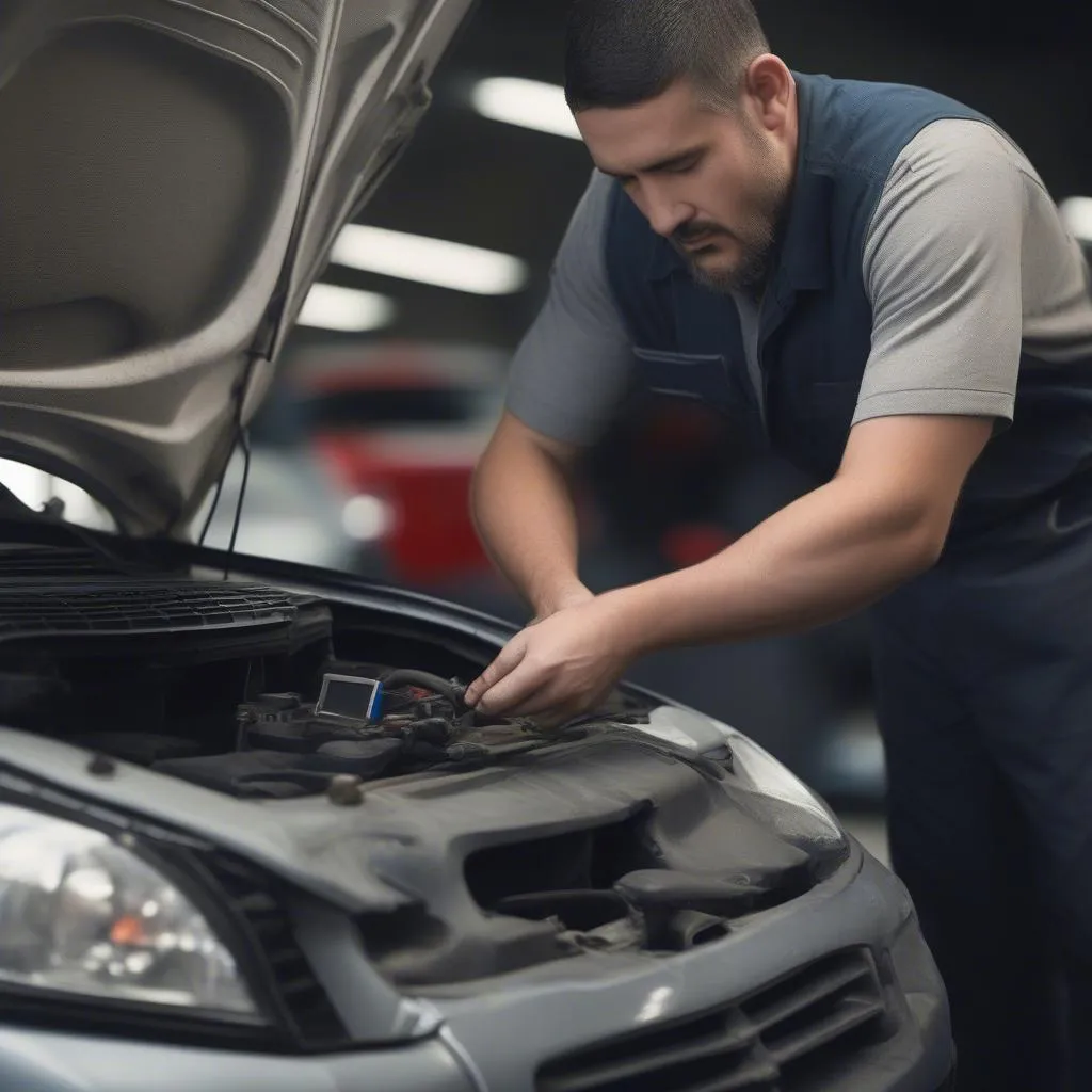 Automechaniker mit Diagnosegerät