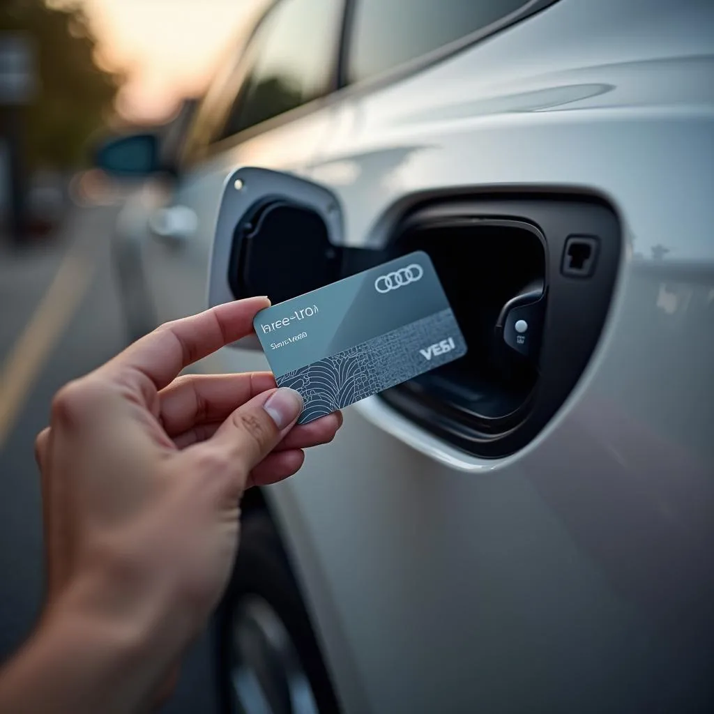 Audi e-tron an Ladestation mit Ladekarte