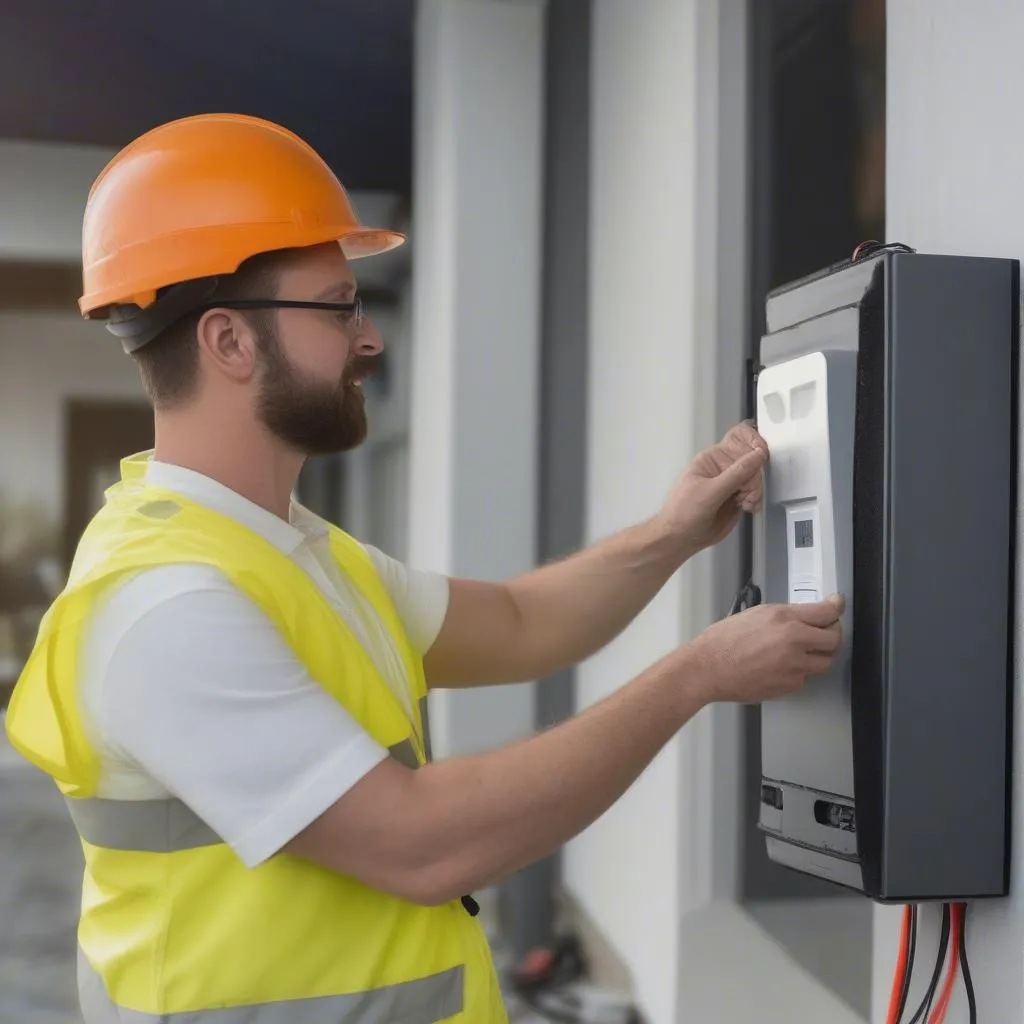 Electrician installing EV charger