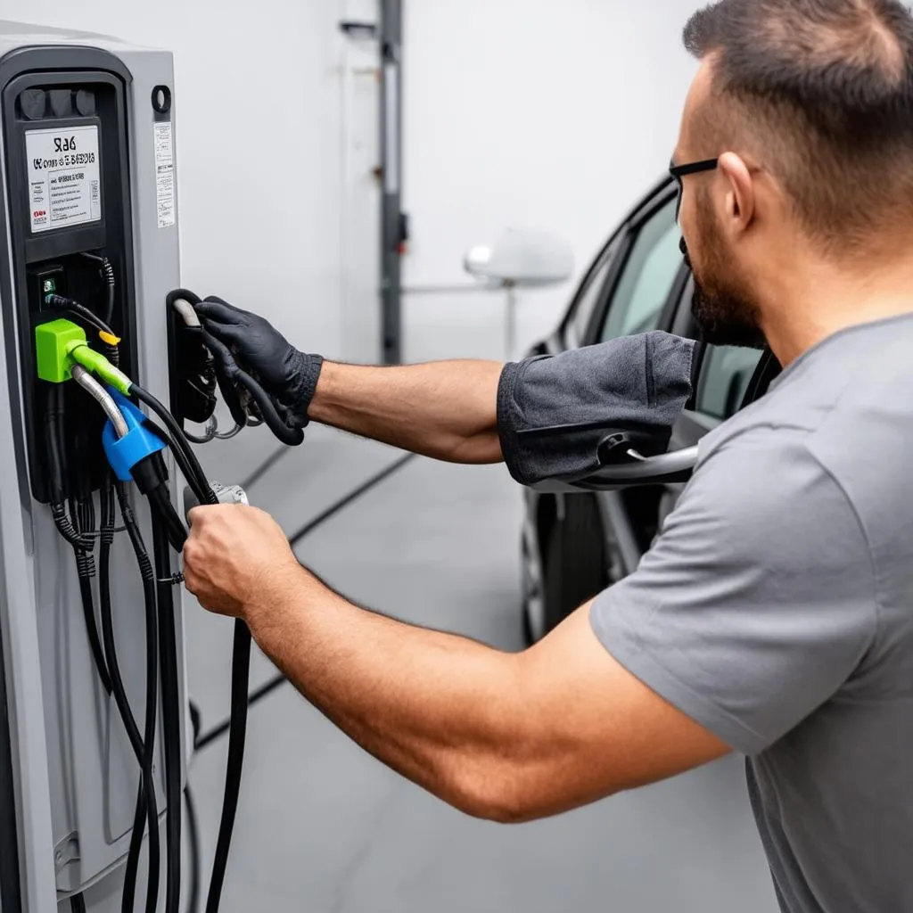 Elektriker beim Installieren einer Ladestation