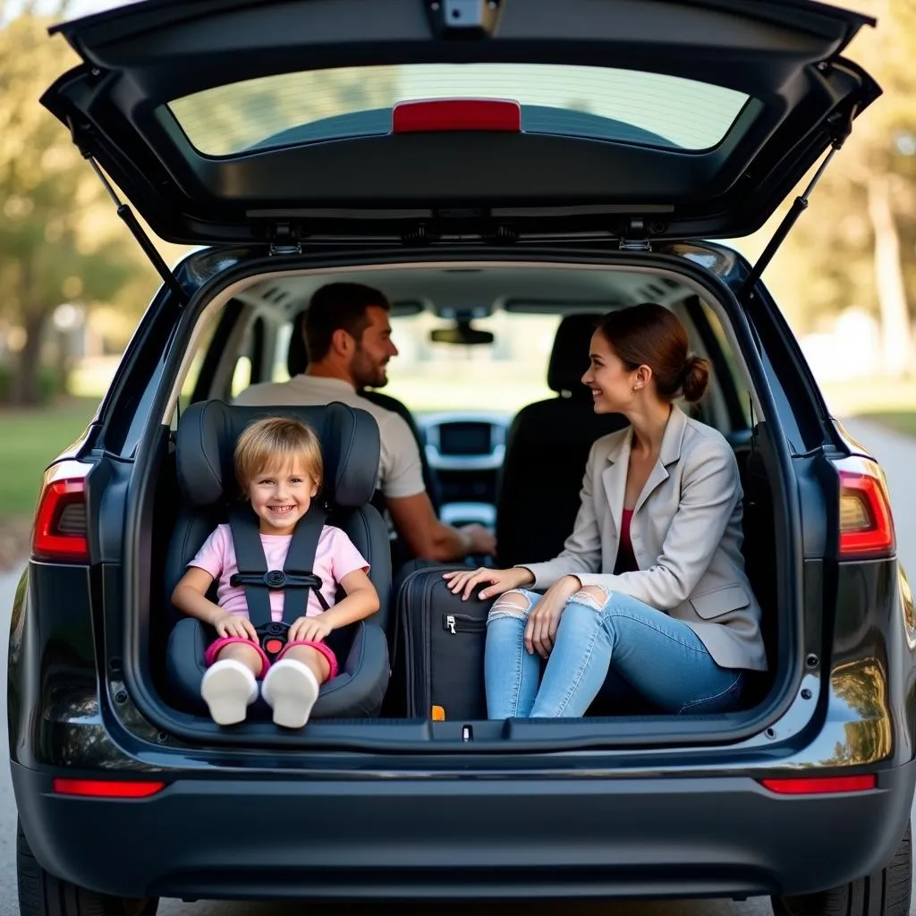 Elektroauto mit Familie und Kindersitz