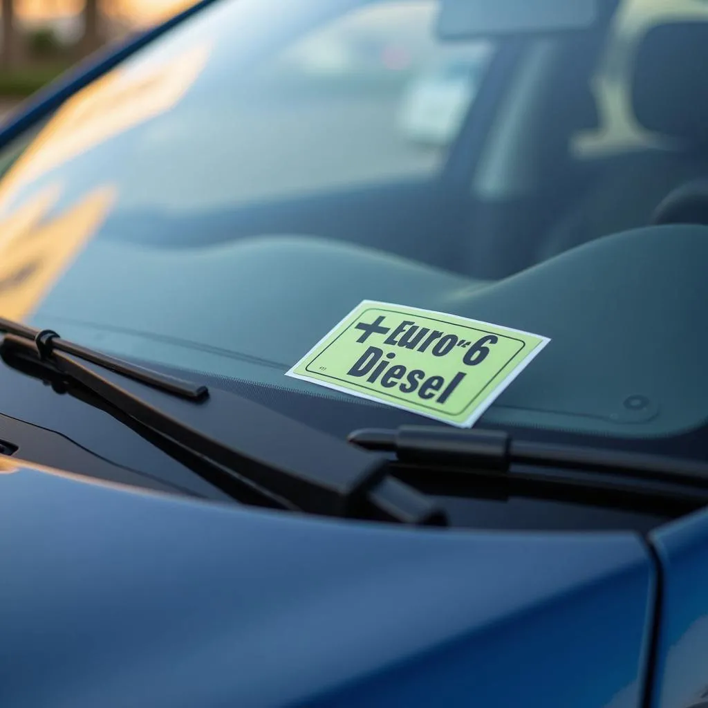 Euro 6 Diesel Plakette auf Windschutzscheibe