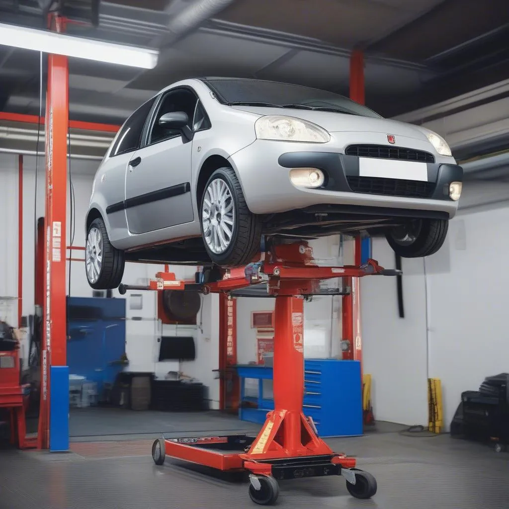 Fiat Punto 2008 auf einer Hebebühne in einer Werkstatt