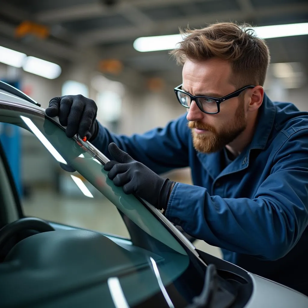 Professionelle Reparatur einer Windschutzscheibe in einer Werkstatt