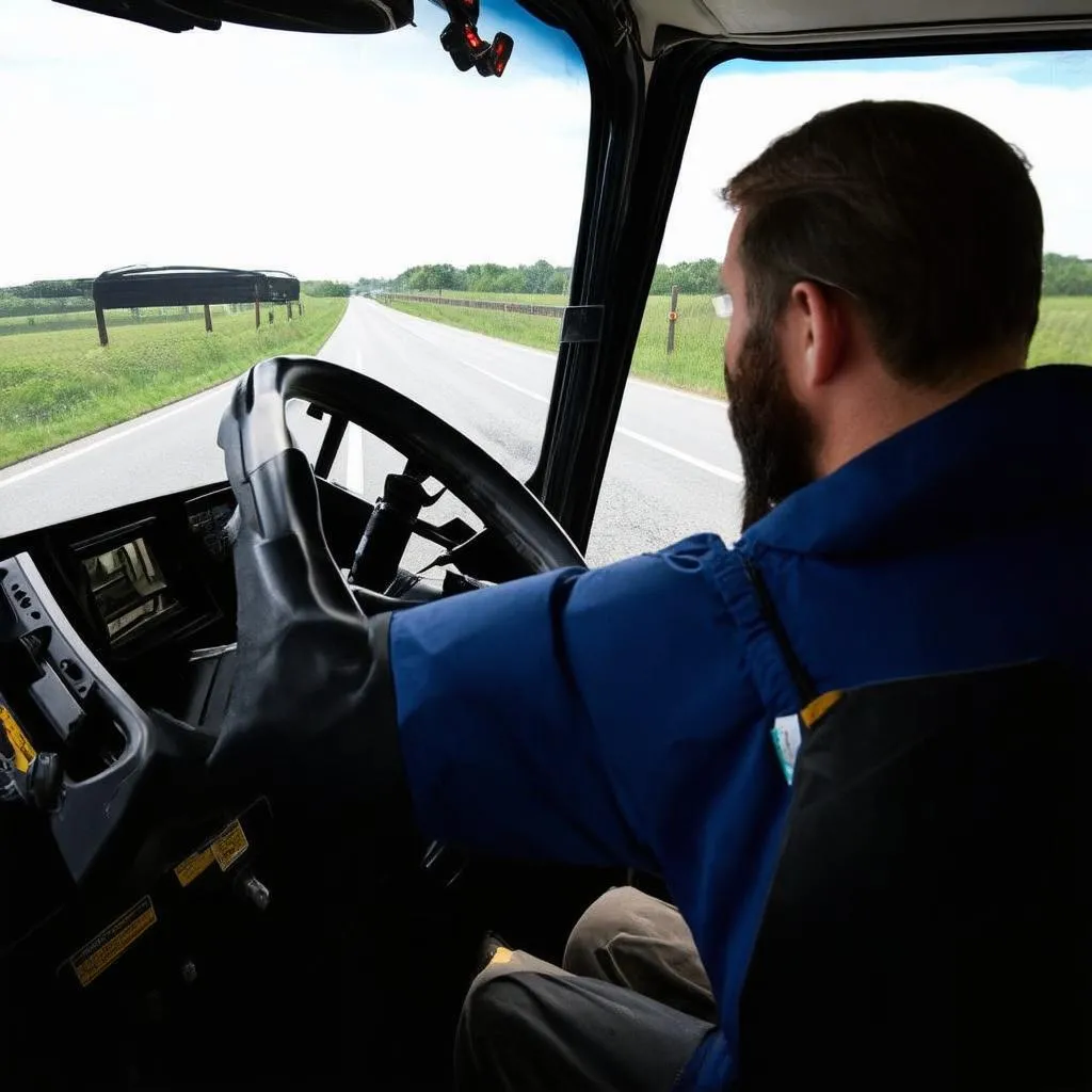 LKW-Fahrer macht Sehtest