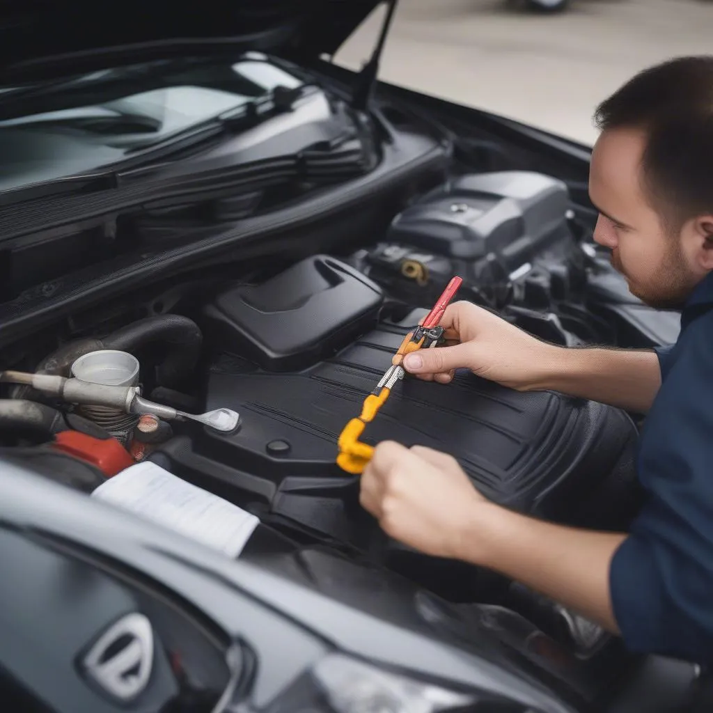 Verificação do motor de um Hyundai i30 durante a inspeção