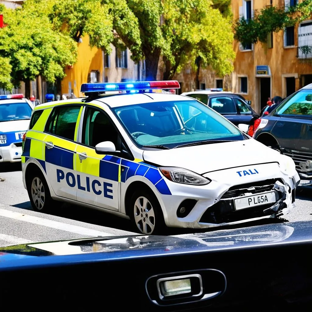 Auto nach Unfall mit Polizei