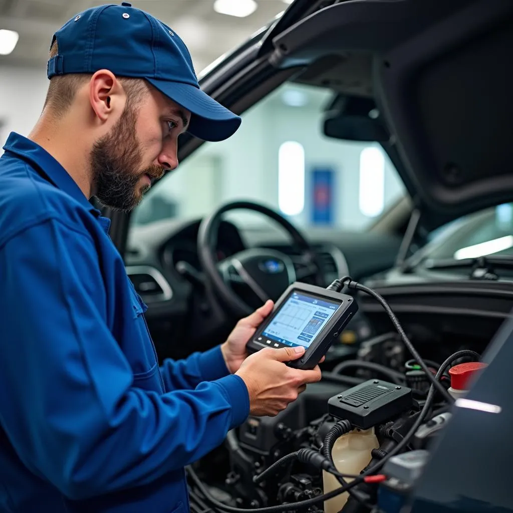 Kfz-Mechaniker mit Diagnosegerät