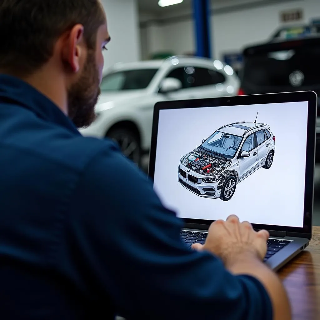 Kfz-Mechaniker mit Laptop