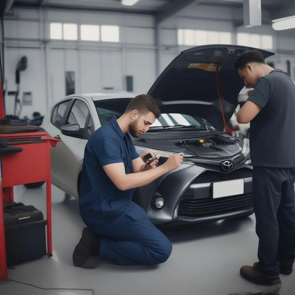 Automonteur diagnoseert een Toyota Yaris Cross